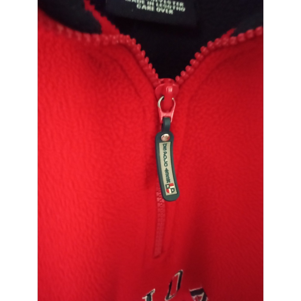 US Polo Assn Mens Quarter Zip Fleece Pullover Red Large Embroidered Logo - Picture 8 of 12